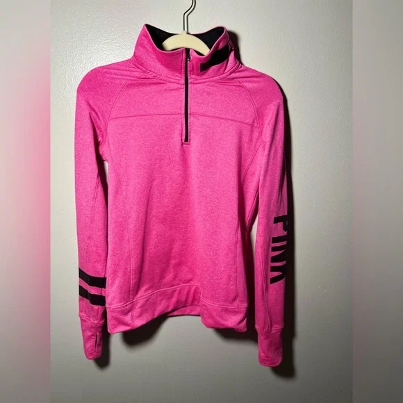 PINK Victoria's Secret Bright Pink Half-Zip Sweatshirt - Picture 2 of 6